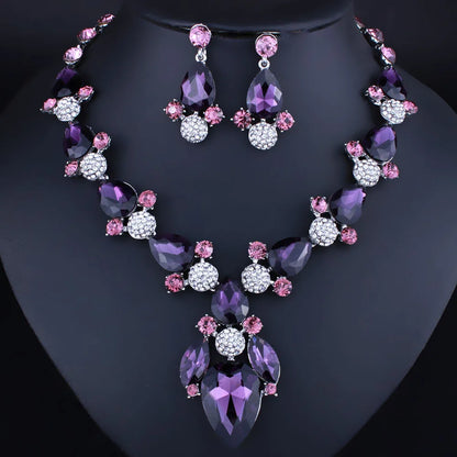 Fashion Women's Crystal Necklace & Earrings Set – Crystal Glass Bridal Wedding Accessories Gift - Elegant Gift for Her