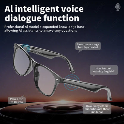 LIGE Intelligent Translation Smart Bluetooth Glasses - Wireless Calling Sunglasses with Mic, Touch Control & Voice Assistant - Perfect Gift for All