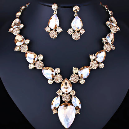 Fashion Women's Crystal Necklace & Earrings Set – Crystal Glass Bridal Wedding Accessories Gift - Elegant Gift for Her