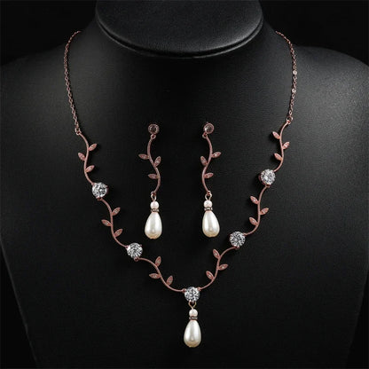 Women's Wedding Accessories Uilz Leaf Earrings & Necklace with Zircon Embellishments - Perfect Gift for Women