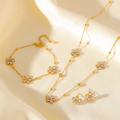 EILIECK 316L Stainless Steel White Zirconia Flower Petal Necklace Bracelet Earrings Set For Women New Trendy Jewelry Party Gift