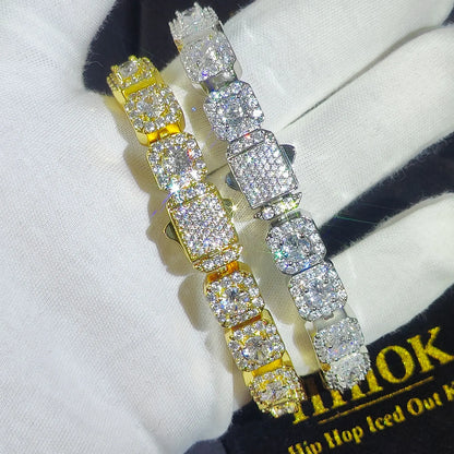 Unisex Hip Hop Iced Out CZ Tennis Bracelet – 10/12mm Square Diamond Link Chain Jewelry - Elegant Gift for All