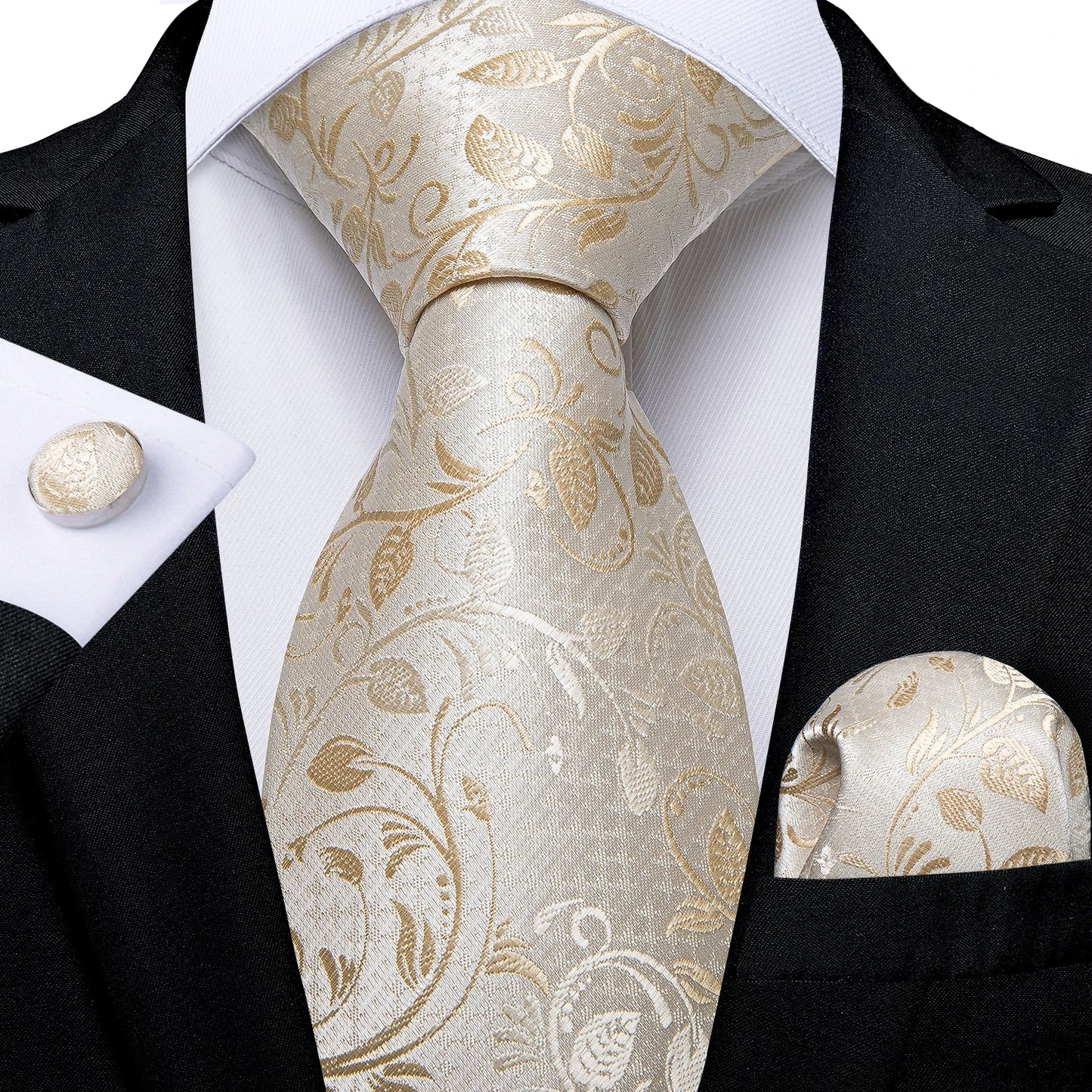 Luxury Orange Paisley Men's Tie Set for Business, Office, Party, Wedding| 3.15 Inch Silk Polyester Necktie, Cufflinks & Pocket Square - Perfect Gift for Him