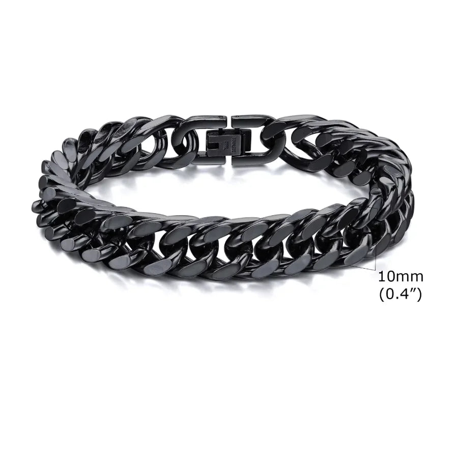 Bold 8mm/12mm Oxidized Stainless Steel Cuban Link Bracelet for Men - Punk Rock Style Wristband for Daily Wear & Party - Perfect Jewelry Gift for Him