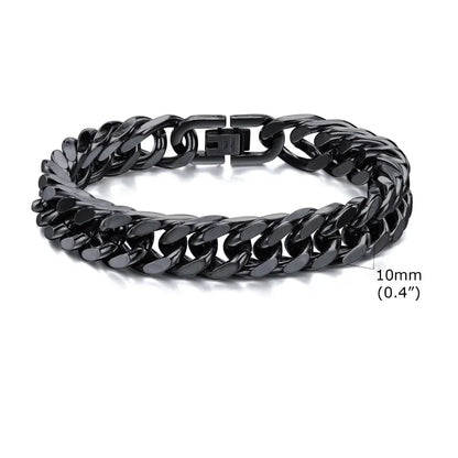 Bold 8mm/12mm Oxidized Stainless Steel Cuban Link Bracelet for Men - Punk Rock Style Wristband for Daily Wear & Party - Perfect Jewelry Gift for Him