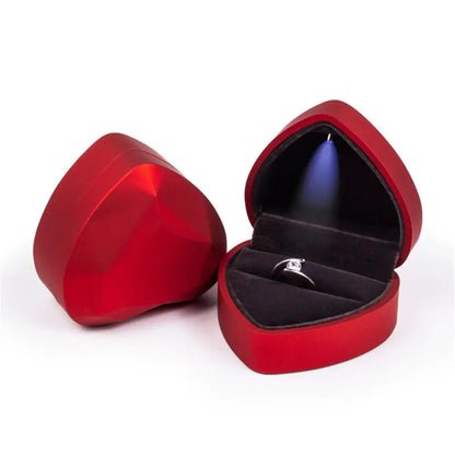 LED Light Velvet Jewelry Ring/Necklace Pendant Box – Luxury Gift Display Case for Proposal, Engagement & Wedding