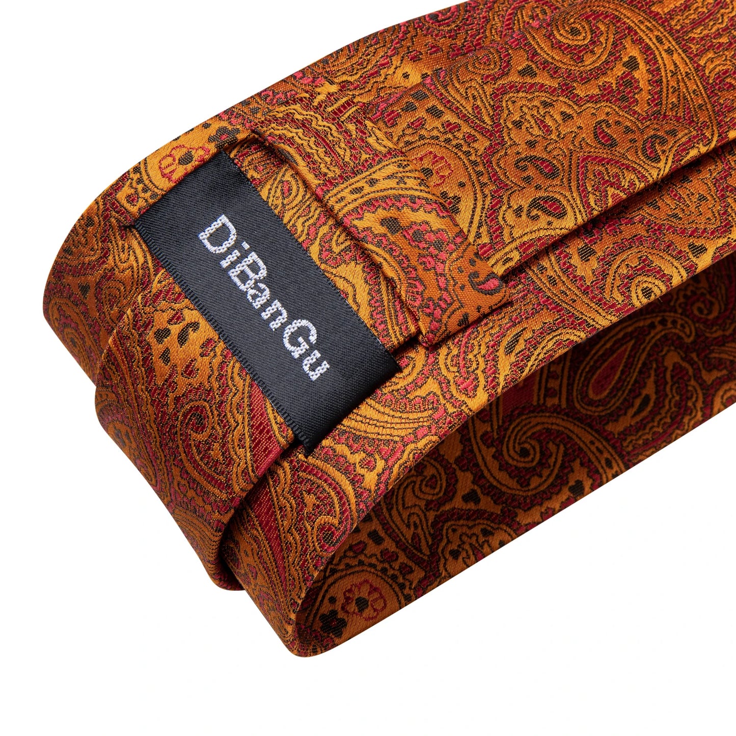 Luxury Orange Paisley Men's Tie Set for Business, Office, Party, Wedding| 3.15 Inch Silk Polyester Necktie, Cufflinks & Pocket Square - Perfect Gift for Him