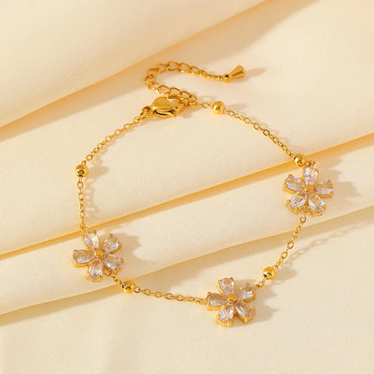 EILIECK 316L Stainless Steel White Zirconia Flower Petal Necklace Bracelet Earrings Set For Women New Trendy Jewelry Party Gift