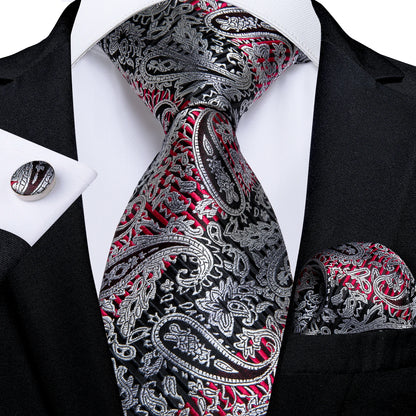 Luxury Orange Paisley Men's Tie Set for Business, Office, Party, Wedding| 3.15 Inch Silk Polyester Necktie, Cufflinks & Pocket Square - Perfect Gift for Him