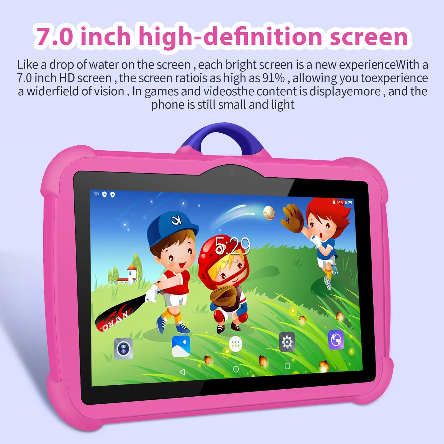 New 5G WiFi  7 Inch Kids Tablet for Fun & Learn -  4GB RAM, 64GB ROM,  Quad Core WiFi Tablets With Portable Case - Excellent Gift for Kids