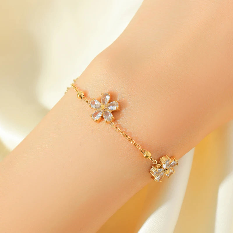 EILIECK 316L Stainless Steel White Zirconia Flower Petal Necklace Bracelet Earrings Set For Women New Trendy Jewelry Party Gift