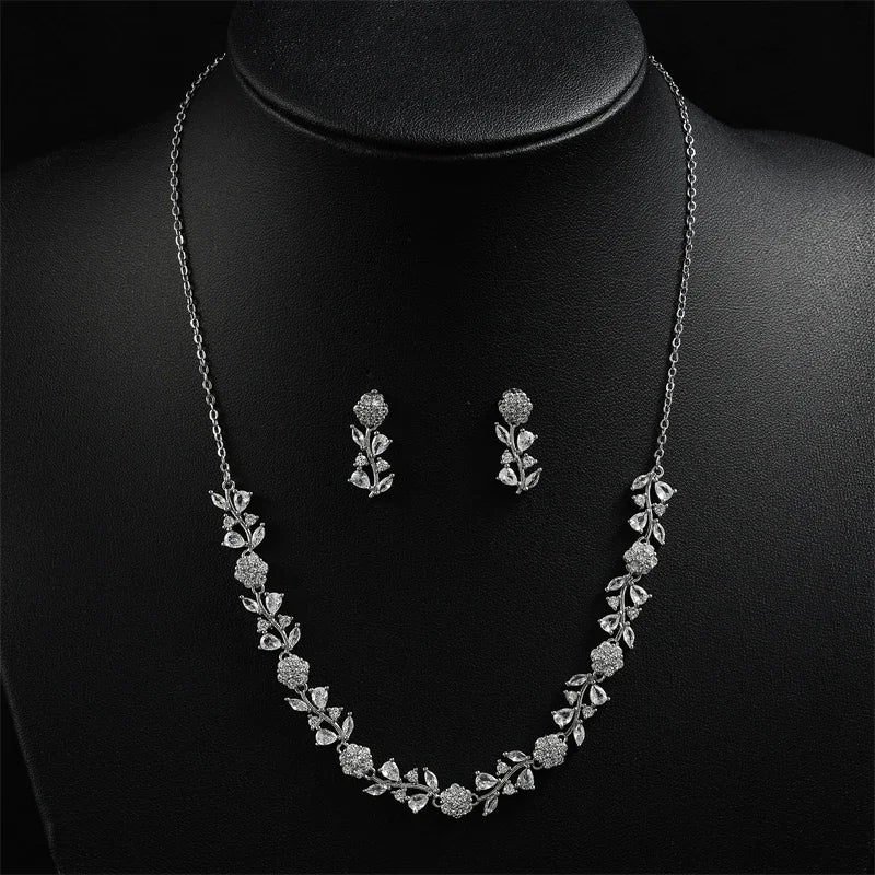 Women's Wedding Accessories Uilz Leaf Earrings & Necklace with Zircon Embellishments - Perfect Gift for Women