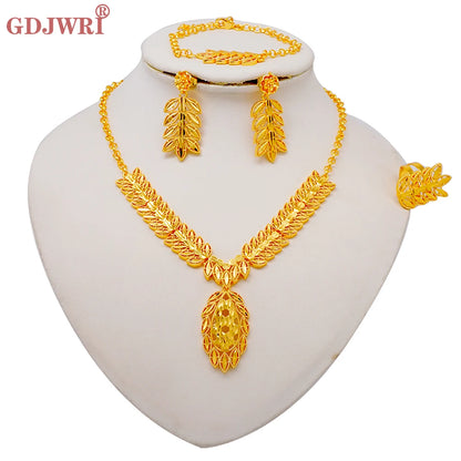 African Indian Gold Jewelry Set for Women – Dubai Style Bridal Tassel Long Necklace, Earrings, Ring & Bangle - Ideal Gift for Her