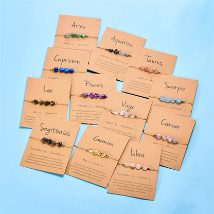 Charm 12 Constellation Natural Stone Beads Bracelet For Women Couple Hand Woven Rope Friendship Birthday Zodiac Jewelry Gifts