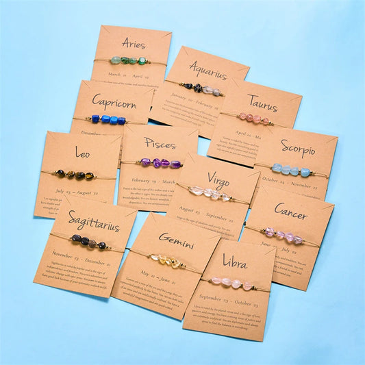 Charm 12 Constellation Natural Stone Beads Bracelet For Women Couple Hand Woven Rope Friendship Birthday Zodiac Jewelry Gifts