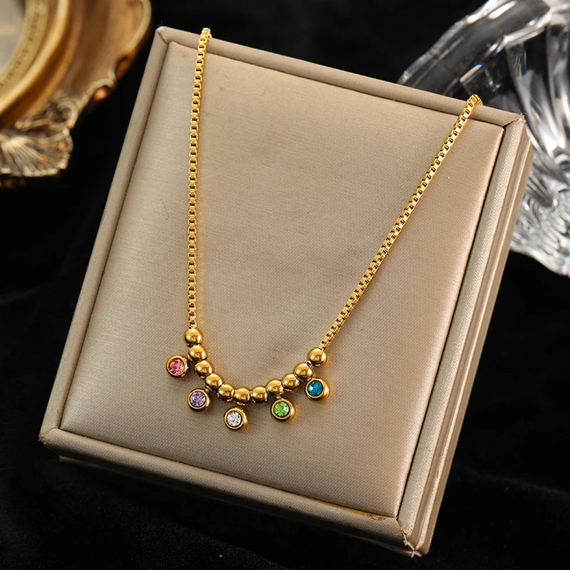 EILIECK 316L Stainless Steel White Green Red Zirconia Crystal Necklace For Women Fashion Neck Jewelry Wedding Party Accessories
