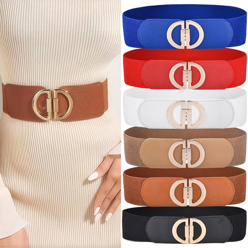 Women's Stretchy Wide Waist Belt for Dresses - Elastic Weave Ladies Fashion Alloy Buckle, Plus Size Cummerbund for Various Outfits and Occasions - Perfect Gift for Women