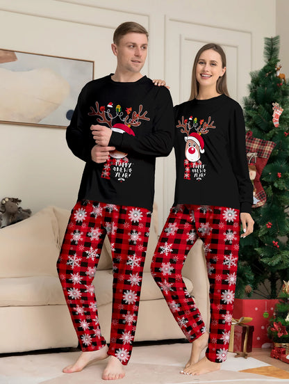 Matching Family Christmas Pajamas Set – Snug, Colorful Letter Print Top & Plaid Bottom Jammies