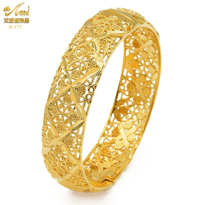 ANIID Dubai 24K Gold Plated Bangle Arabic / Indian Bridal Charm Bracelet | Luxury Wedding & Party Jewelry
