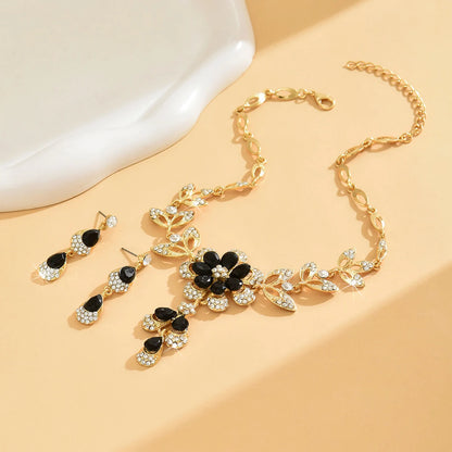Luxury 3-Piece Camellia Necklace and Earrings Set – Floral Waterdrop Design for Bridesmaids, Banquets & Special Occasions - Perfect Gift for Her