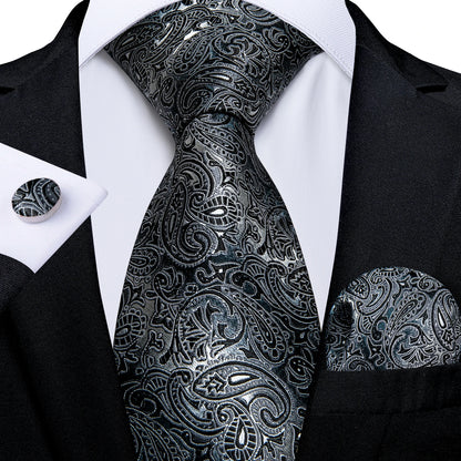 Luxury Orange Paisley Men's Tie Set for Business, Office, Party, Wedding| 3.15 Inch Silk Polyester Necktie, Cufflinks & Pocket Square - Perfect Gift for Him