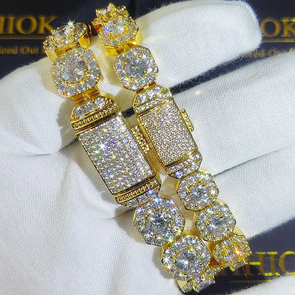 Unisex Hip Hop Iced Out CZ Tennis Bracelet – 10/12mm Square Diamond Link Chain Jewelry - Elegant Gift for All