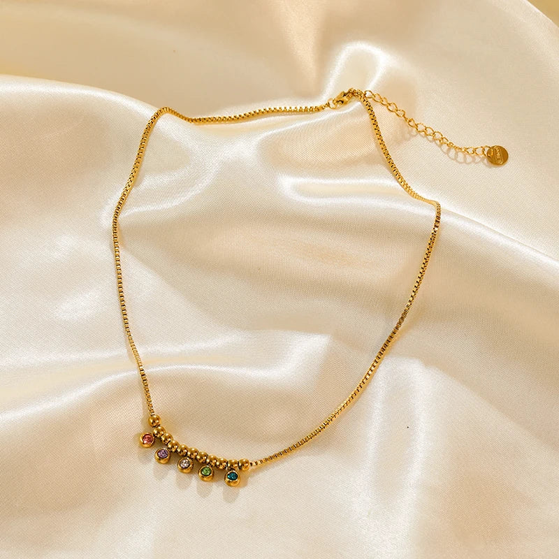 EILIECK 316L Stainless Steel White Green Red Zirconia Crystal Necklace For Women Fashion Neck Jewelry Wedding Party Accessories