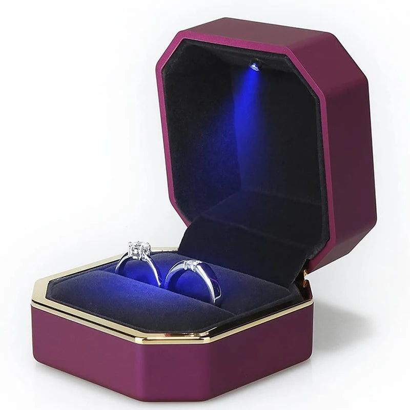 LED Light Velvet Jewelry Ring/Necklace Pendant Box – Luxury Gift Display Case for Proposal, Engagement & Wedding
