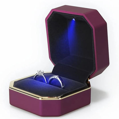 LED Light Velvet Jewelry Ring/Necklace Pendant Box – Luxury Gift Display Case for Proposal, Engagement & Wedding