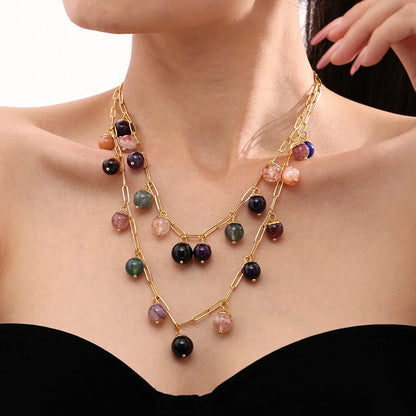 eye-catcher Round Nature Stones Necklace For Women Stainless Steel Chain Gold Plated Fashion Charm Jewelry Gift