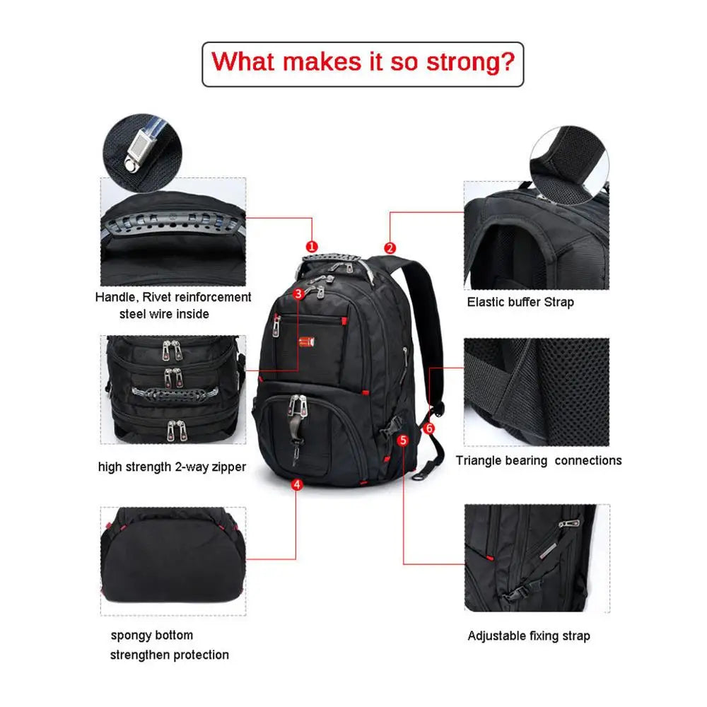 Swiss-Multifunctional 15-17 Inch Laptop Backpack - Durable, Twenty Pockets, tear & water-resistant design with USB Charging Port Rucksack, Bag Suitable for Travel, students or Work - Excellent Gift for all