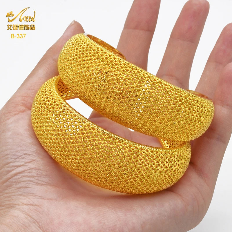 ANIID Dubai 24k Golden Cuff Bangles For Women - African Luxury Charm Bracelet Bangles Nigerian Wedding Gold Color Jewelry Gifts