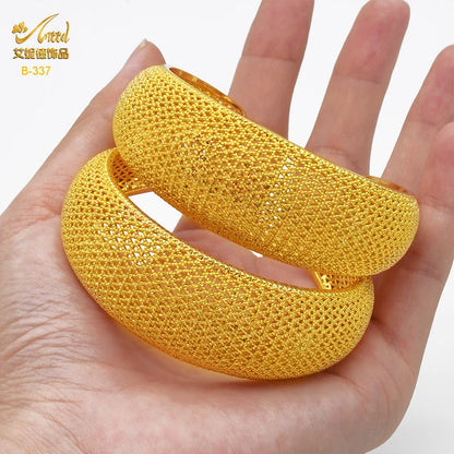 ANIID Dubai 24k Golden Cuff Bangles For Women - African Luxury Charm Bracelet Bangles Nigerian Wedding Gold Color Jewelry Gifts