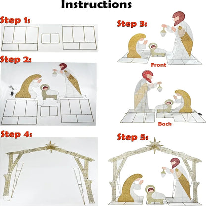 5.5FT Christmas Lighted Outdoor Nativity Scene – Holy Family Set with Bright LED Lights, Waterproof & Durable Xmas Yard Decor