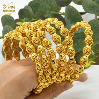 ANIID Dubai 24K Gold Plated Bangle Arabic / Indian Bridal Charm Bracelet | Luxury Wedding & Party Jewelry