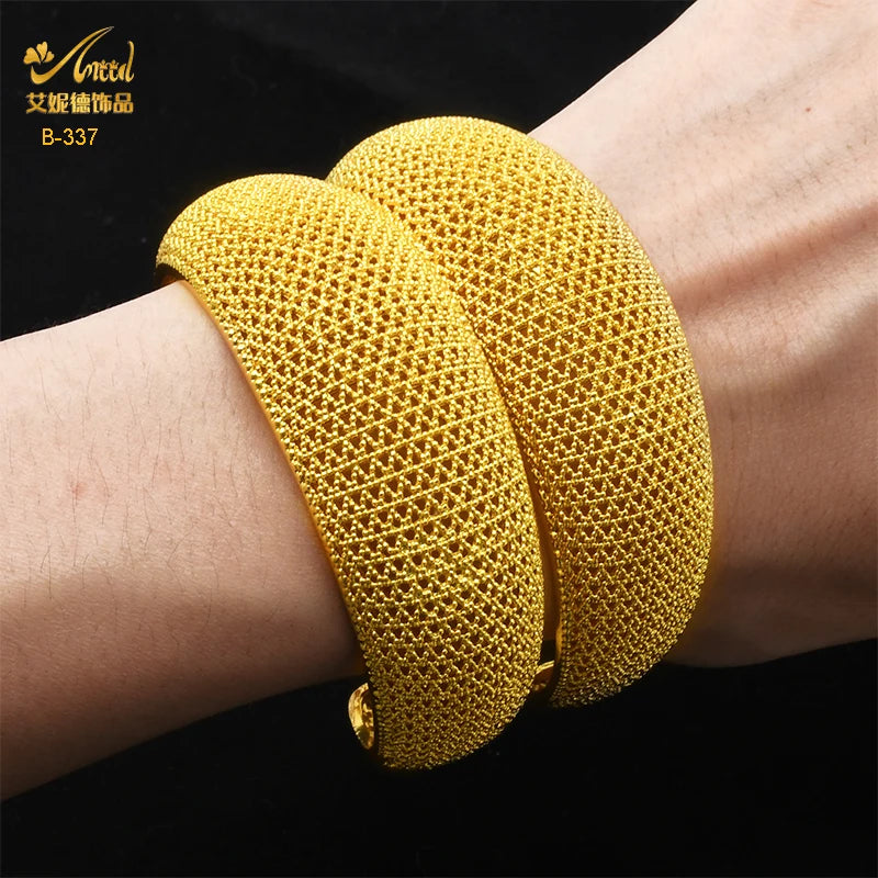 ANIID Dubai 24k Golden Cuff Bangles For Women - African Luxury Charm Bracelet Bangles Nigerian Wedding Gold Color Jewelry Gifts