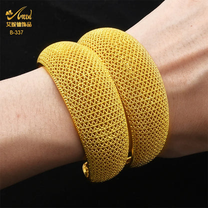 ANIID Dubai 24k Golden Cuff Bangles For Women - African Luxury Charm Bracelet Bangles Nigerian Wedding Gold Color Jewelry Gifts