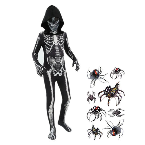 Kids Skeleton Grim Reaper Spooky Costume - Halloween Horror Kids Hooded Mardi Gras Party Costume - Excellent Halloween Gift for Kids