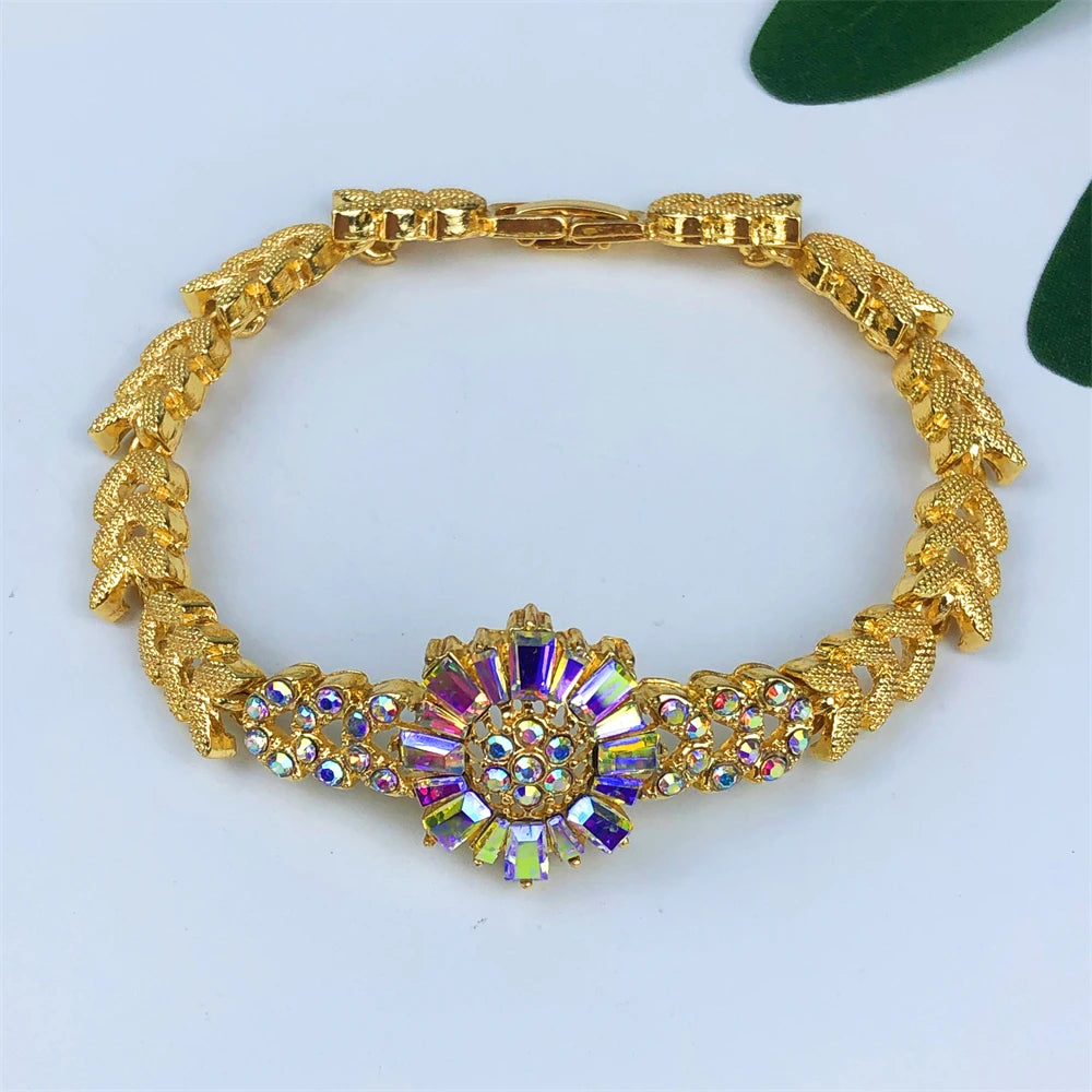 Dubai-Inspired African Gold-Plated 4Pcs Bridal Jewelry Set | Elegant Necklace, Earrings, Bracelet & Ring | Wedding Accessories for Women, Prom & Gift Occasions