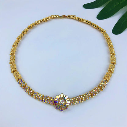 Dubai-Inspired African Gold-Plated 4Pcs Bridal Jewelry Set | Elegant Necklace, Earrings, Bracelet & Ring | Wedding Accessories for Women, Prom & Gift Occasions