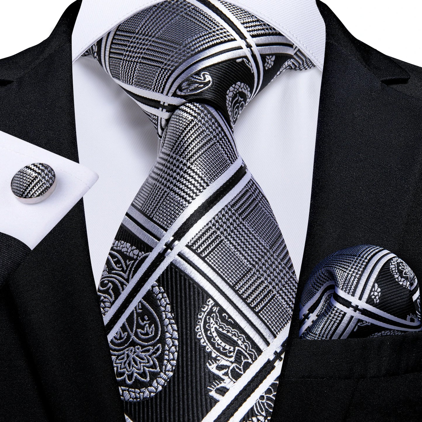 Luxury Orange Paisley Men's Tie Set for Business, Office, Party, Wedding| 3.15 Inch Silk Polyester Necktie, Cufflinks & Pocket Square - Perfect Gift for Him