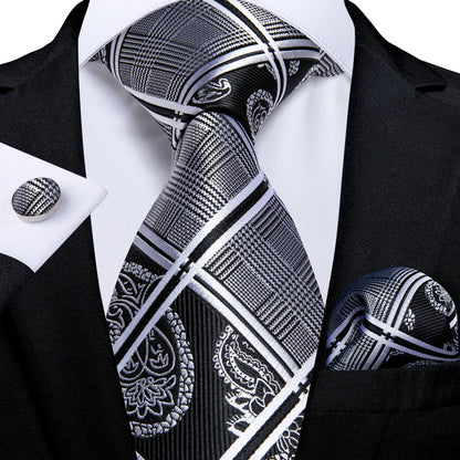 Luxury Orange Paisley Men's Tie Set for Business, Office, Party, Wedding| 3.15 Inch Silk Polyester Necktie, Cufflinks & Pocket Square - Perfect Gift for Him