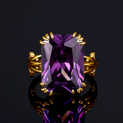 Amethyst rectangle gold-plated woman's ring in 925 sterling silver -  ideal for a banquet or party, sophisticated, fine jewelry - Perfect Gift for Women