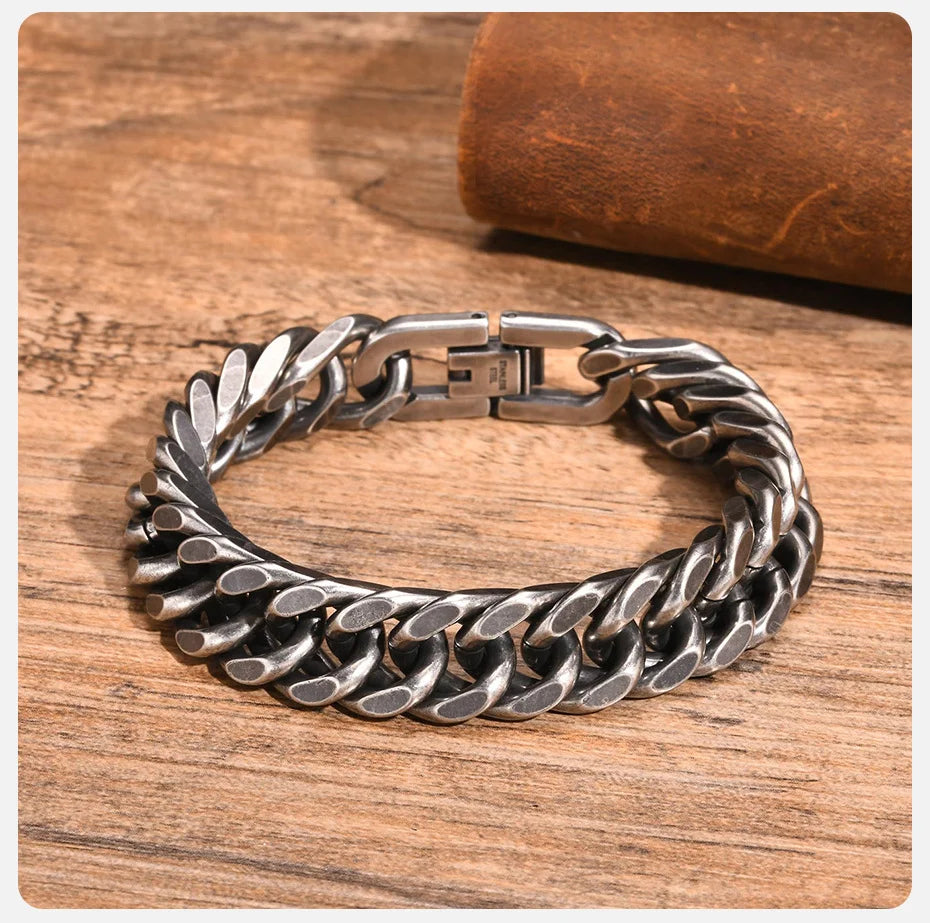 Bold 8mm/12mm Oxidized Stainless Steel Cuban Link Bracelet for Men - Punk Rock Style Wristband for Daily Wear & Party - Perfect Jewelry Gift for Him