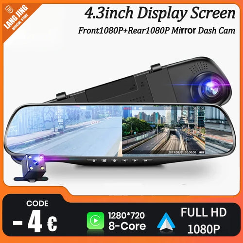 1080P Front and Rear View Car Dash Cam with 4.3 Inch Mirror DVR - Dual-Lens Dash Cam for Cars Front and Rear View Car Accessories - Perfect Gift for Family Friend Yourself