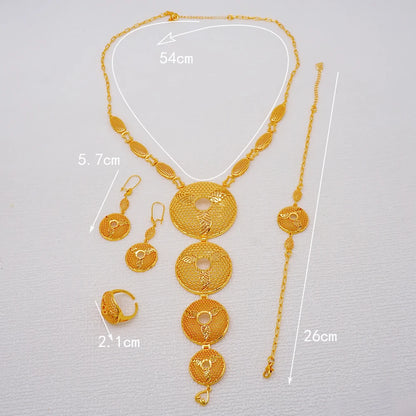 African Indian Gold Jewelry Set for Women – Dubai Style Bridal Tassel Long Necklace, Earrings, Ring & Bangle - Ideal Gift for Her