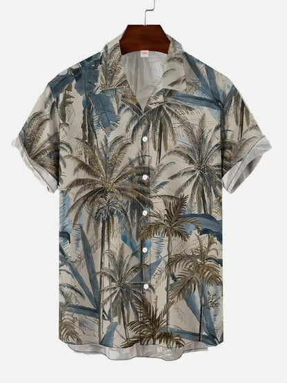 Men’s 3D Hawaiian Shirt for Summer – Coconut Tree Sunset Print Short Sleeve Beach Top - Perfect Gift for Him