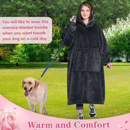 Super Sized Wearable Blanket Hoodie – Soft Hooded Sweatshirt with Sleeves & Pockets—Perfect For Gifting Comfort and Relaxation
