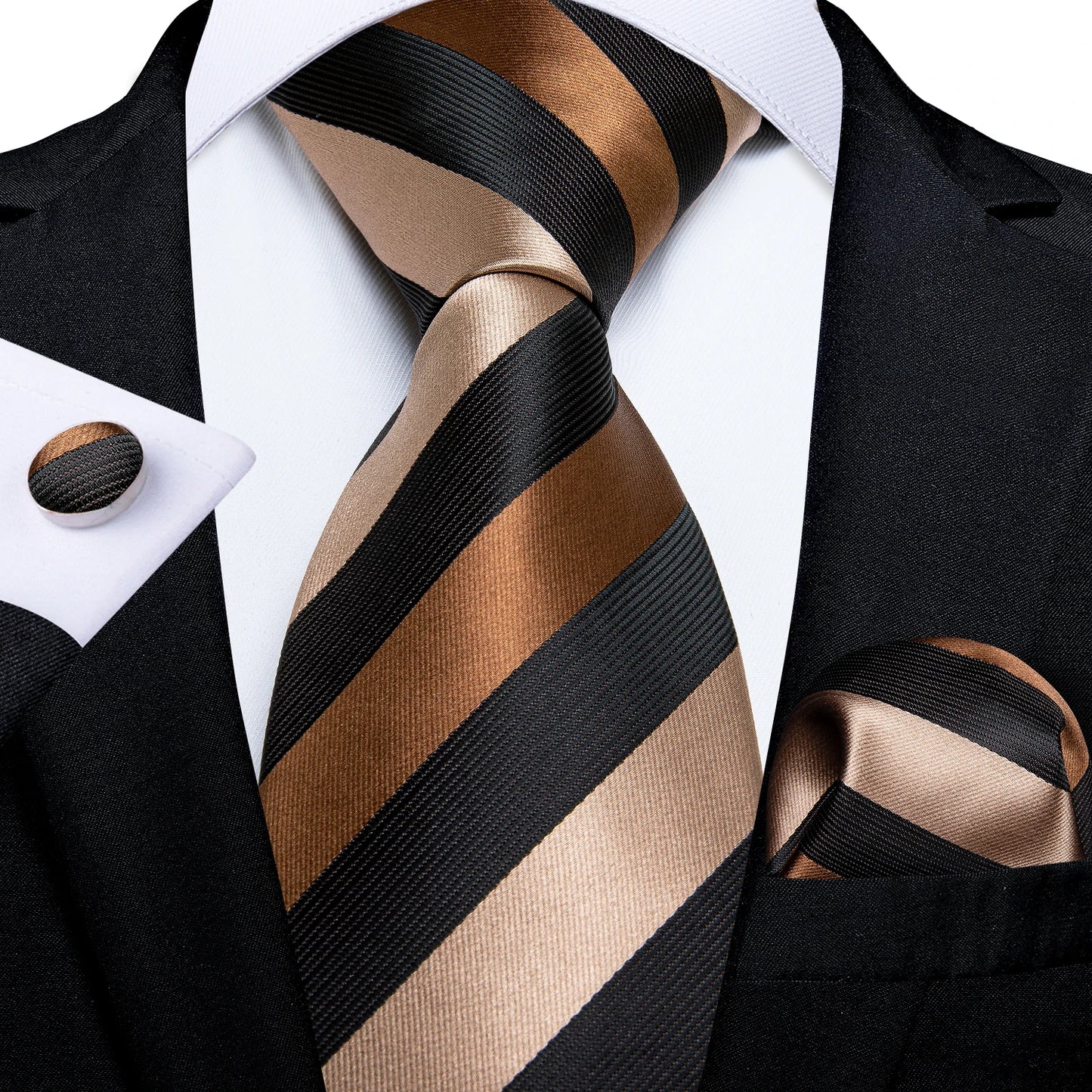 Luxury Orange Paisley Men's Tie Set for Business, Office, Party, Wedding| 3.15 Inch Silk Polyester Necktie, Cufflinks & Pocket Square - Perfect Gift for Him