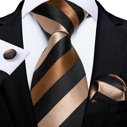 Luxury Orange Paisley Men's Tie Set for Business, Office, Party, Wedding| 3.15 Inch Silk Polyester Necktie, Cufflinks & Pocket Square - Perfect Gift for Him